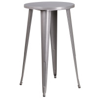 Flash Furniture CH-51080-40-SIL-GG 24'' Round Metal Indoor-Outdoor Bar Height Table in Silver